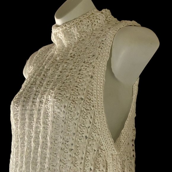 Anthropologie Moth Braided White Top Mock Neck Sleeveless Top Size Medium NWT - Picture 4 of 12